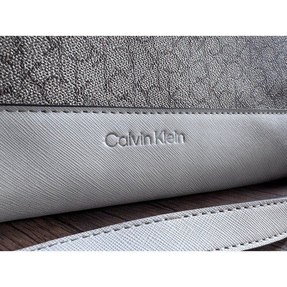 Calvin Klein Grey Handbag/Purse Adjustable Strap All Over Logo Silver Accents - Picture 9 of 12